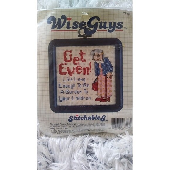 1988 Wise Guys Stitchables Cross Stitch Kit 7718. "Get Even Live Long Enough " - Picture 2 of 3